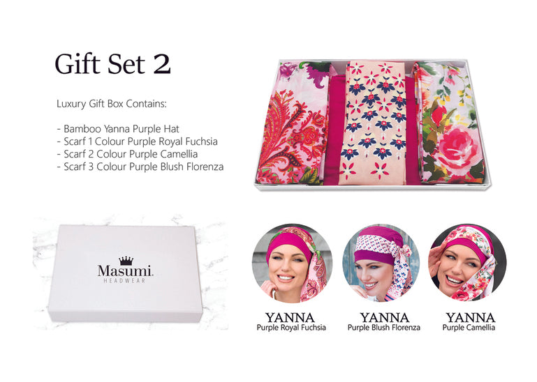 Masumi GIFT BOX - Yanna Purple Hat with 3 Matching Scarves
