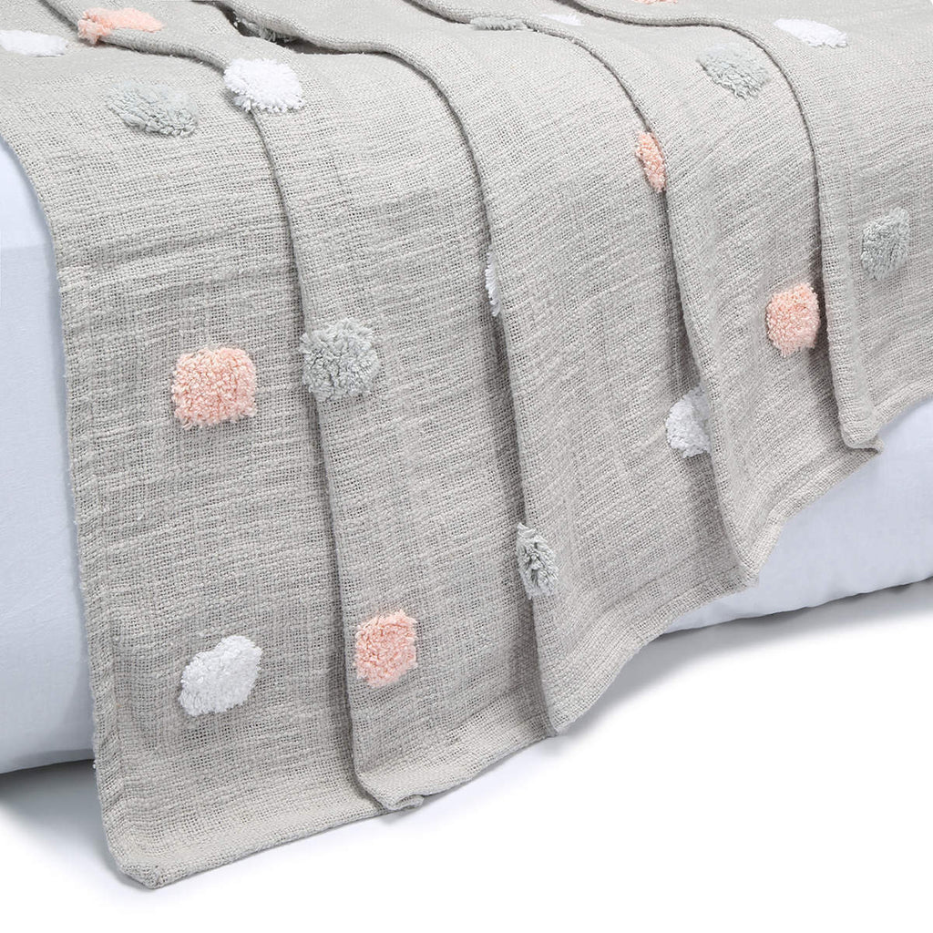 Tufted Cotton Throw - Grey and Pink